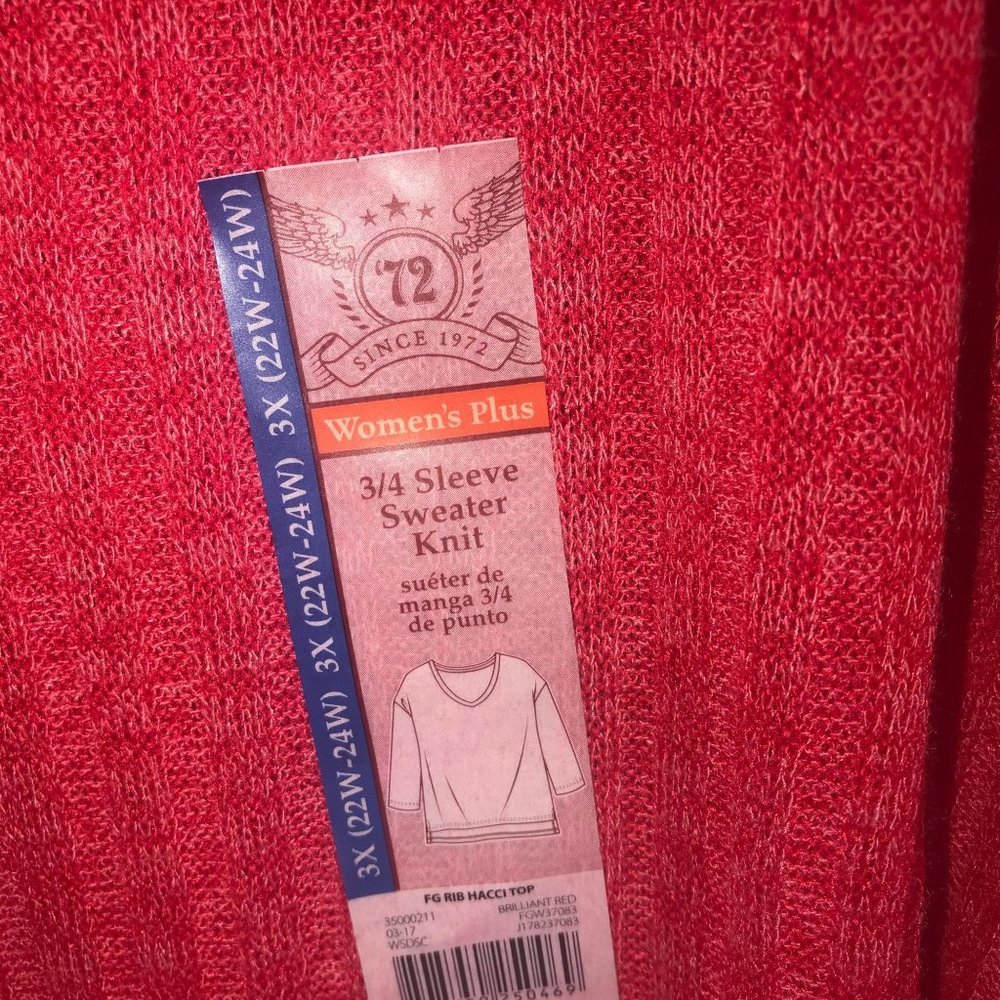 NWT Faded Glory Red 3/4 Sleeve Shirt - Picture 7 of 7